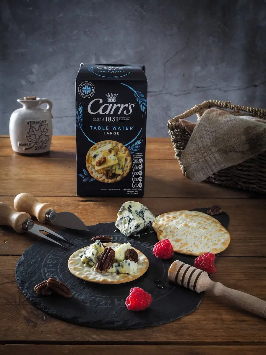 Carr's Table Water biscuits with blue cheese and pecans